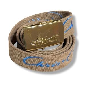 CHRIS CRAFT Embroidered Web Belt Solid Brass Buckle with Boat Detail